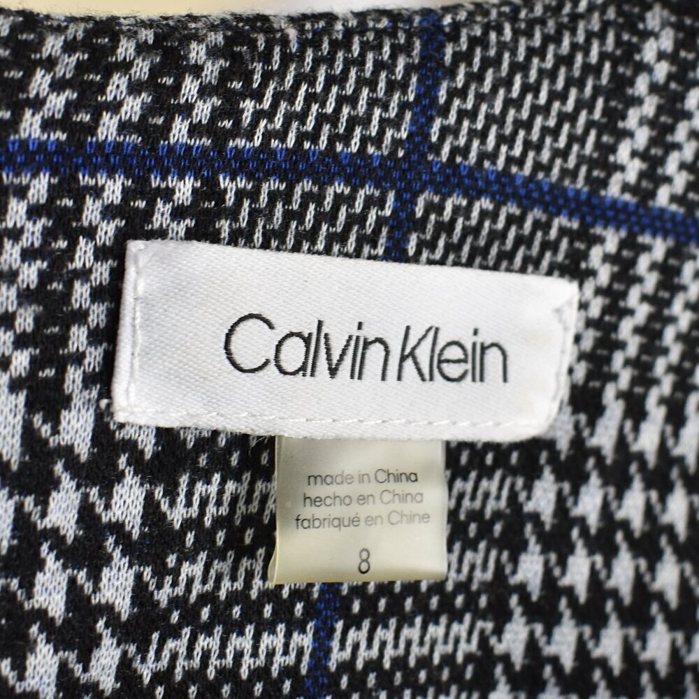 Calvin Klein Houndstooth Plaid Ruffle Sleeve Shift Dress - 8 - Picture 9 of 9